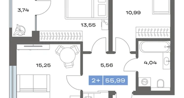 2-к. квартира, 55&nbsp;м²