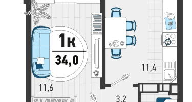 1-к. квартира, 35&nbsp;м²