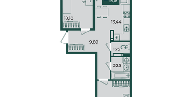 2-к. квартира, 59&nbsp;м²