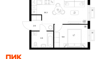 1-к. квартира, 33 м²