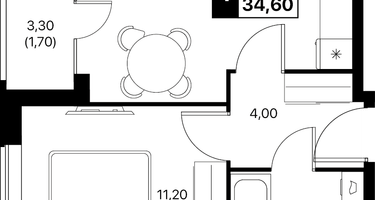 1-к. квартира, 34&nbsp;м²