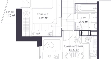 Студия, 39&nbsp;м²