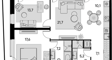 3-к. квартира, 89&nbsp;м²