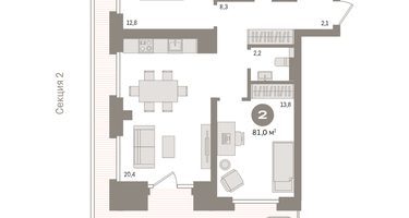2-к. квартира, 81&nbsp;м²