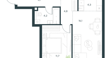 2-к. квартира, 47&nbsp;м²