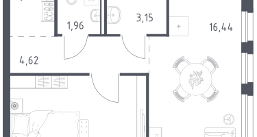 1-к. квартира, 42&nbsp;м²