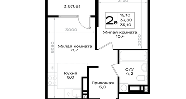 2-к. квартира, 35&nbsp;м²