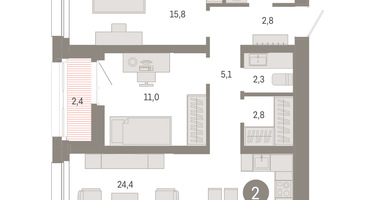 2-к. квартира, 70 м²