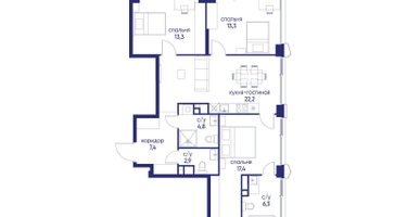 3-к. квартира, 87 м²