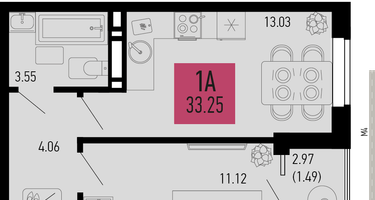 1-к. квартира, 33&nbsp;м²