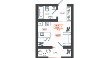 Студия, 31 м²