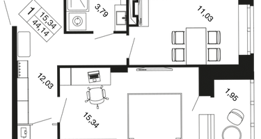 1-к. квартира, 44 м²