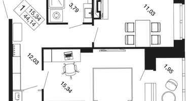 1-к. квартира, 44&nbsp;м²