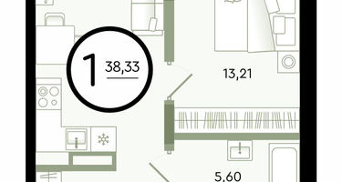 1-к. квартира, 38&nbsp;м²