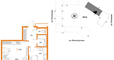 1-к. квартира, 42 м²
