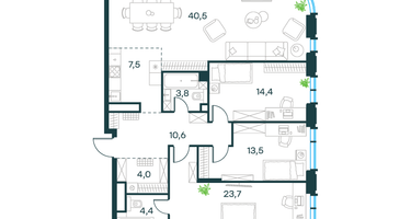 4-к. квартира, 122&nbsp;м²
