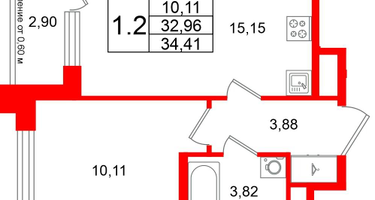 1-к. квартира, 32&nbsp;м²