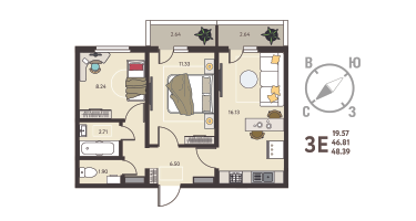 2-к. квартира, 48 м²
