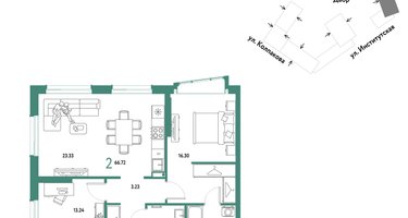 2-к. квартира, 66&nbsp;м²