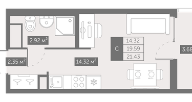 Студия, 21 м²