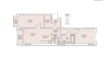 2-к. квартира, 67&nbsp;м²