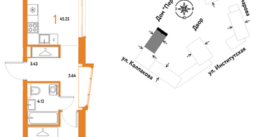 1-к. квартира, 45 м²