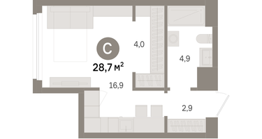 1-к. квартира, 28&nbsp;м²