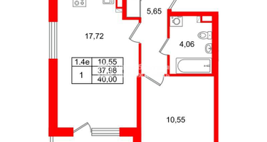 1-к. квартира, 37&nbsp;м²