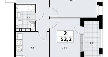 2-к. квартира, 52 м²