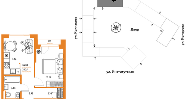 1-к. квартира, 34 м²