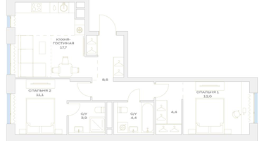 3-к. квартира, 62&nbsp;м²
