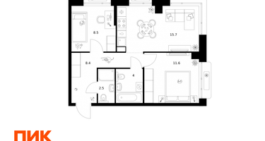 2-к. квартира, 50&nbsp;м²
