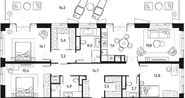 4-к. квартира, 132&nbsp;м²