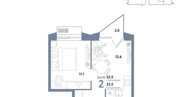 2-к. квартира, 35 м²