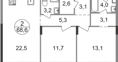 2-к. квартира, 68&nbsp;м²
