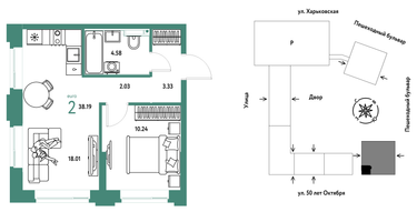 2-к. квартира, 38 м²