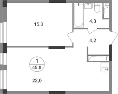 1-к. квартира, 45&nbsp;м²