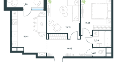 2-комнатная квартира, 56&nbsp;м²