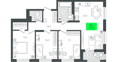 3-к. квартира, 77 м²