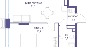 1-к. квартира, 46&nbsp;м²