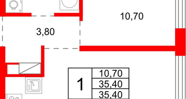 1-к. квартира, 35 м²