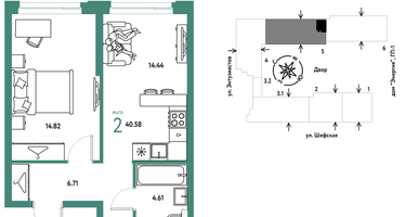 2-к. квартира, 40&nbsp;м²