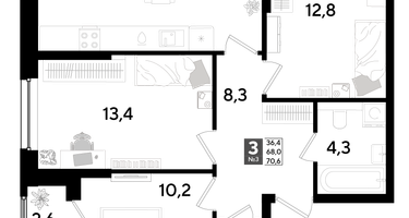3-к. квартира, 70&nbsp;м²