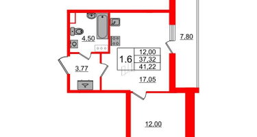 1-к. квартира, 37 м²
