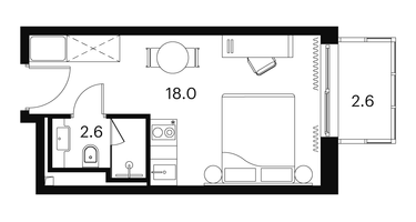 1-к. квартира, 23&nbsp;м²