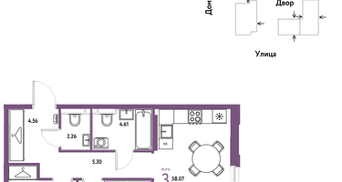 3-к. квартира, 58&nbsp;м²