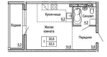 1-к. квартира, 33 м²