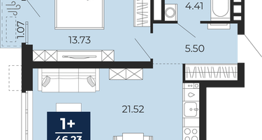 1-к. квартира, 45&nbsp;м²