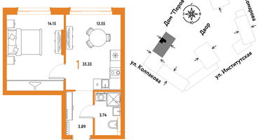 1-к. квартира, 35&nbsp;м²