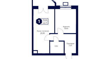 1-к. квартира, 46&nbsp;м²